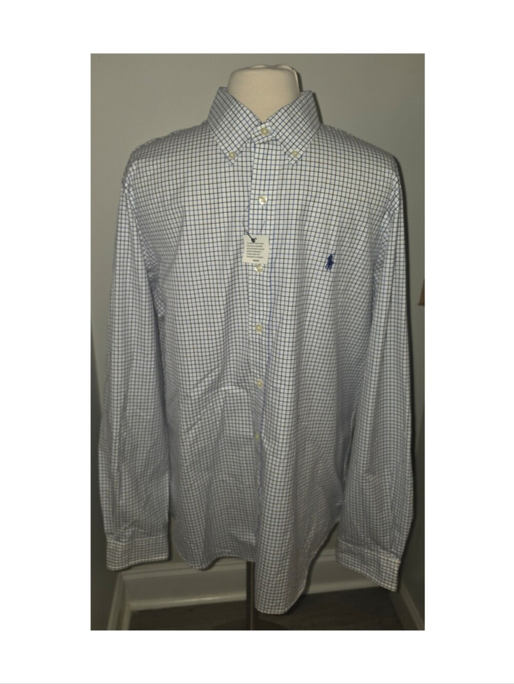 Ralph Lauren Men’s Large Blue Check Long Sleeve Button Down Shirt Classic Fit